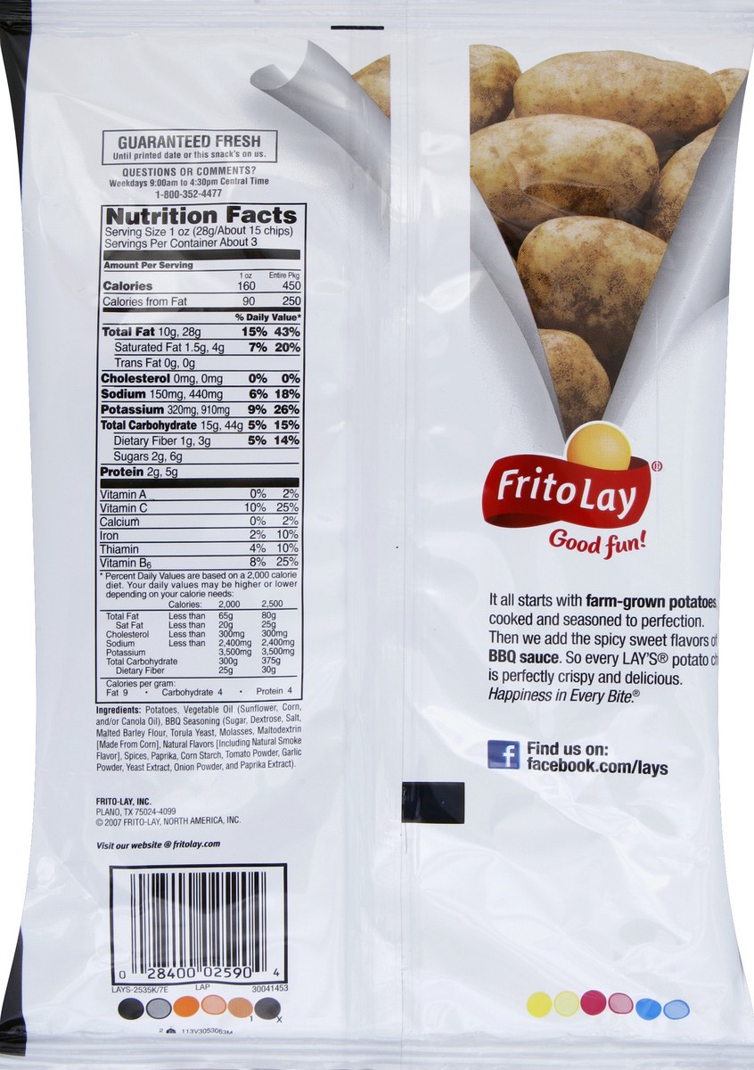 slide 6 of 6, Lay's Barbecue Flavored Potato Chips 2.88 Ounce Plastic Bag, 2.875 oz