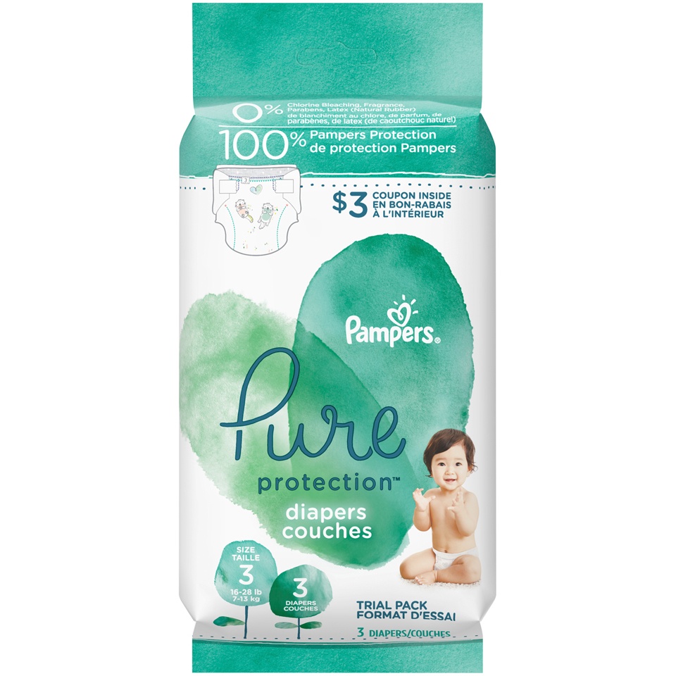 slide 2 of 4, Pampers Pure Protection Diapers Size 3, 3 ct