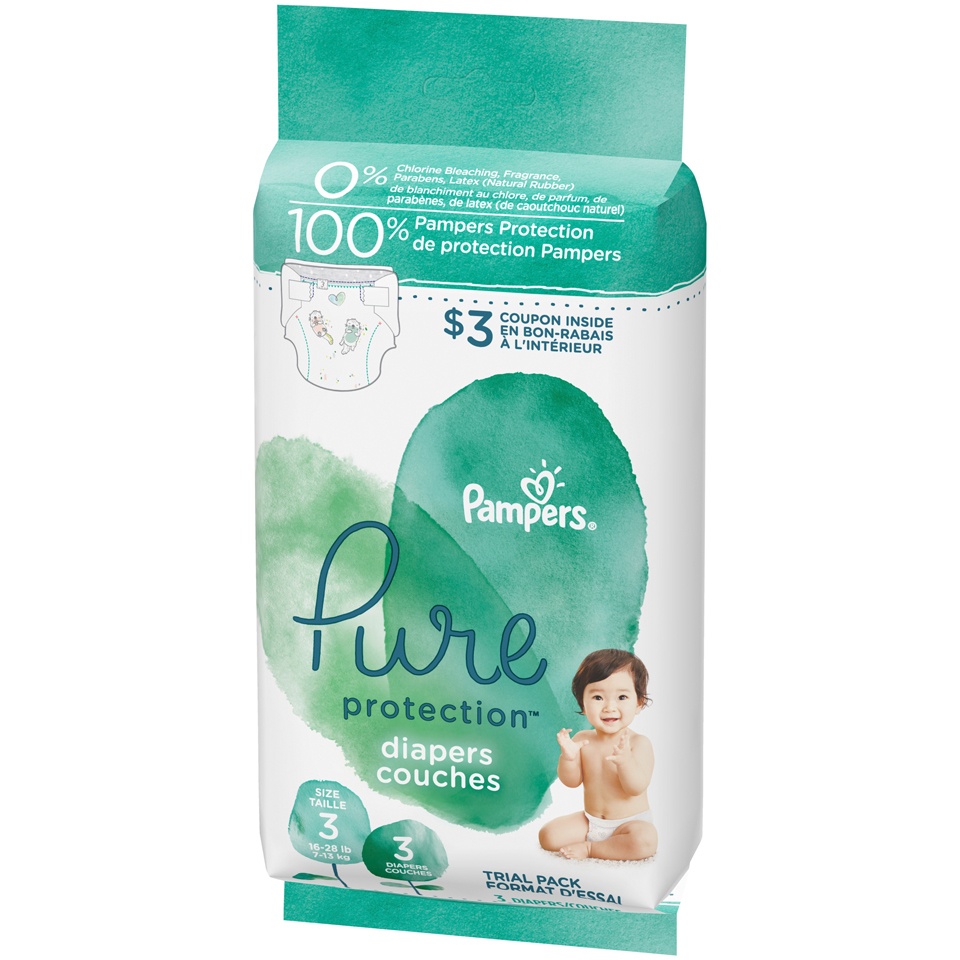 slide 4 of 4, Pampers Pure Protection Diapers Size 3, 3 ct
