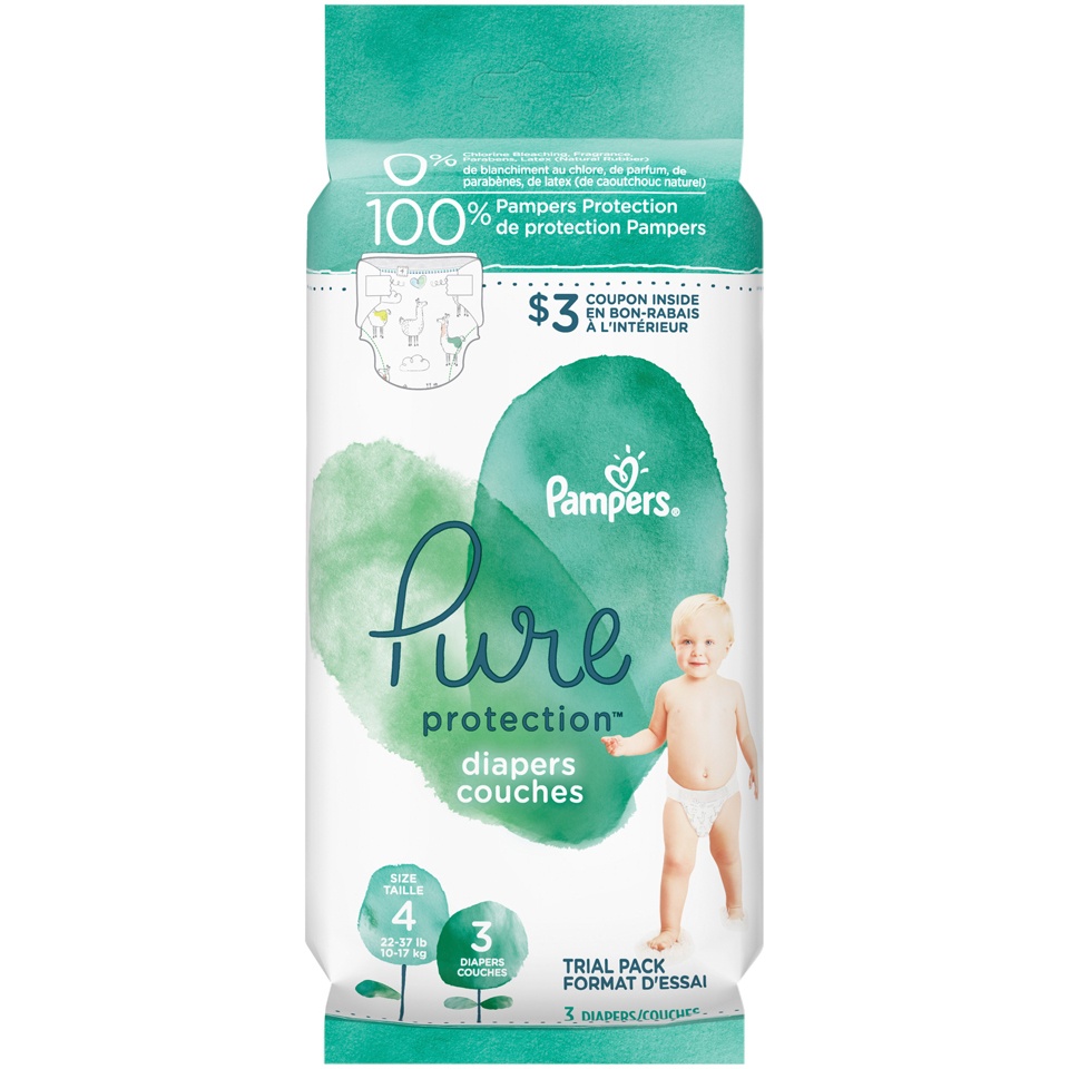 slide 2 of 2, Pampers Pure Protection Diapers Size 4, 3 ct