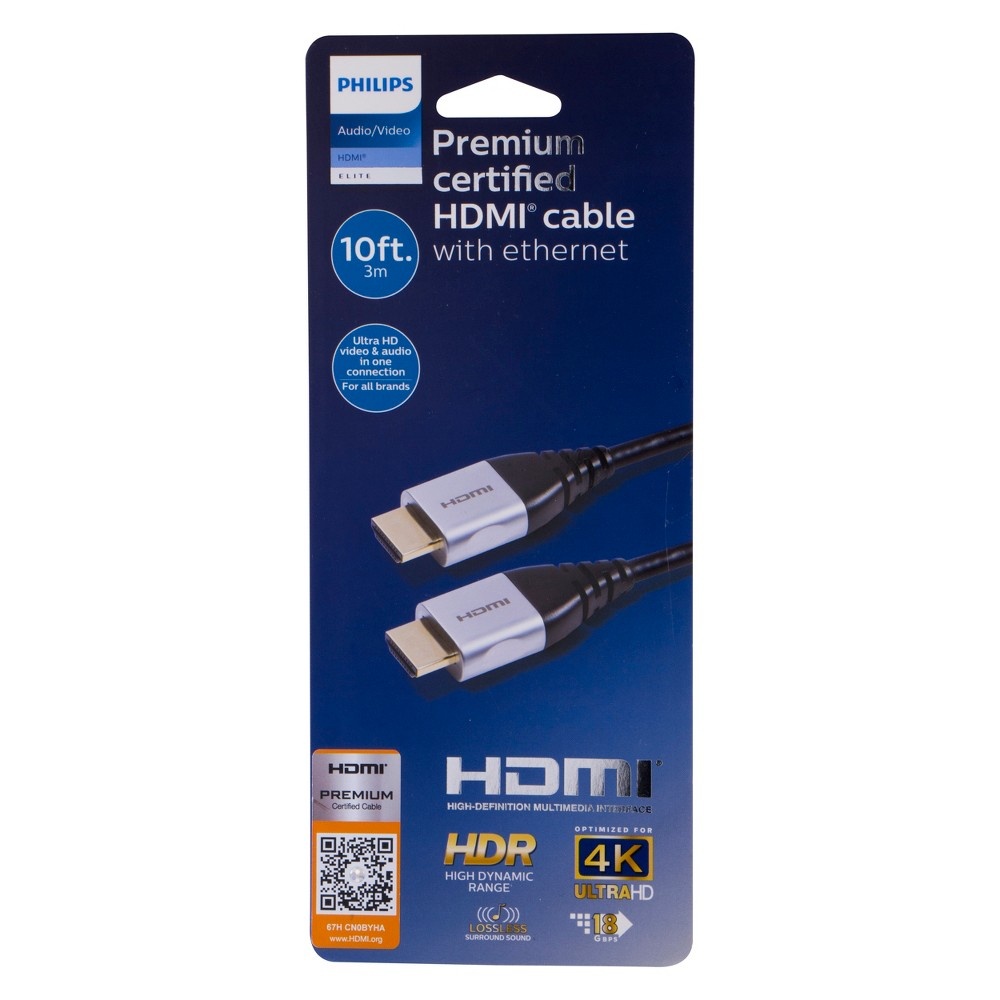 slide 4 of 5, Phillips Premium HDMI Cable High Speed with Ethernet - Black, 10 ft