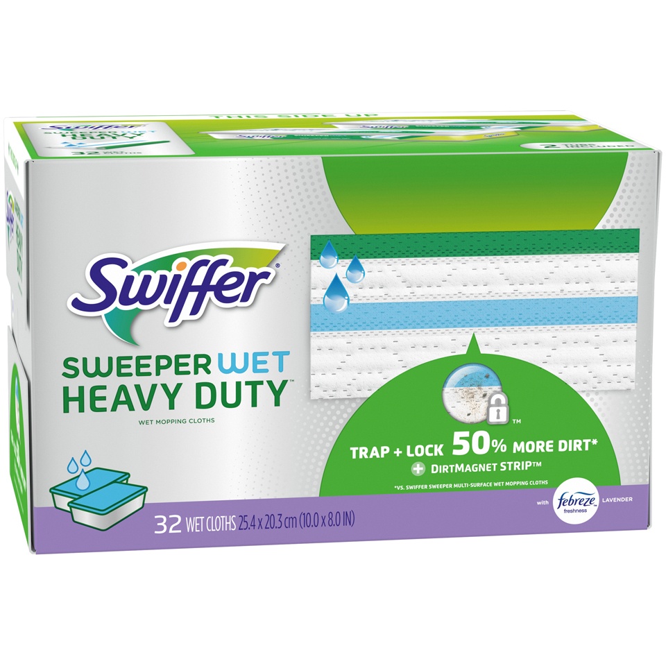 slide 1 of 2, Swiffer Sweeper Wet Heavy Duty Mopping Cloths with Febreze Freshness Lavender Vanilla Comfort, 32 ct