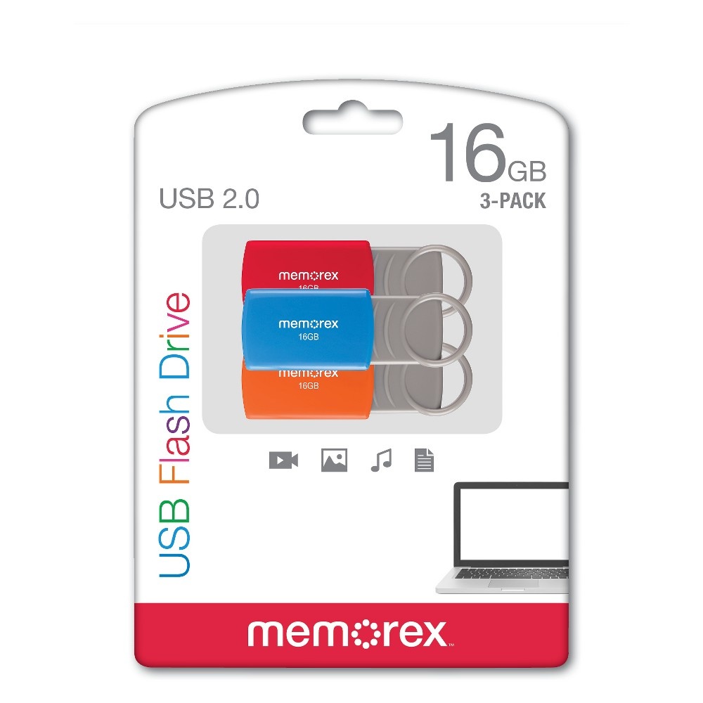 slide 3 of 3, Memorex 16GB Flash Drive USB 2.0 - Multicolor , 3 ct