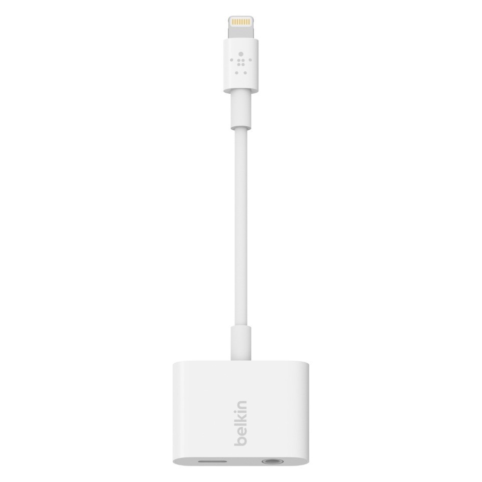 slide 1 of 5, Belkin 3.5mm Audio + Charge RockStar Adapter - White, 1 ct