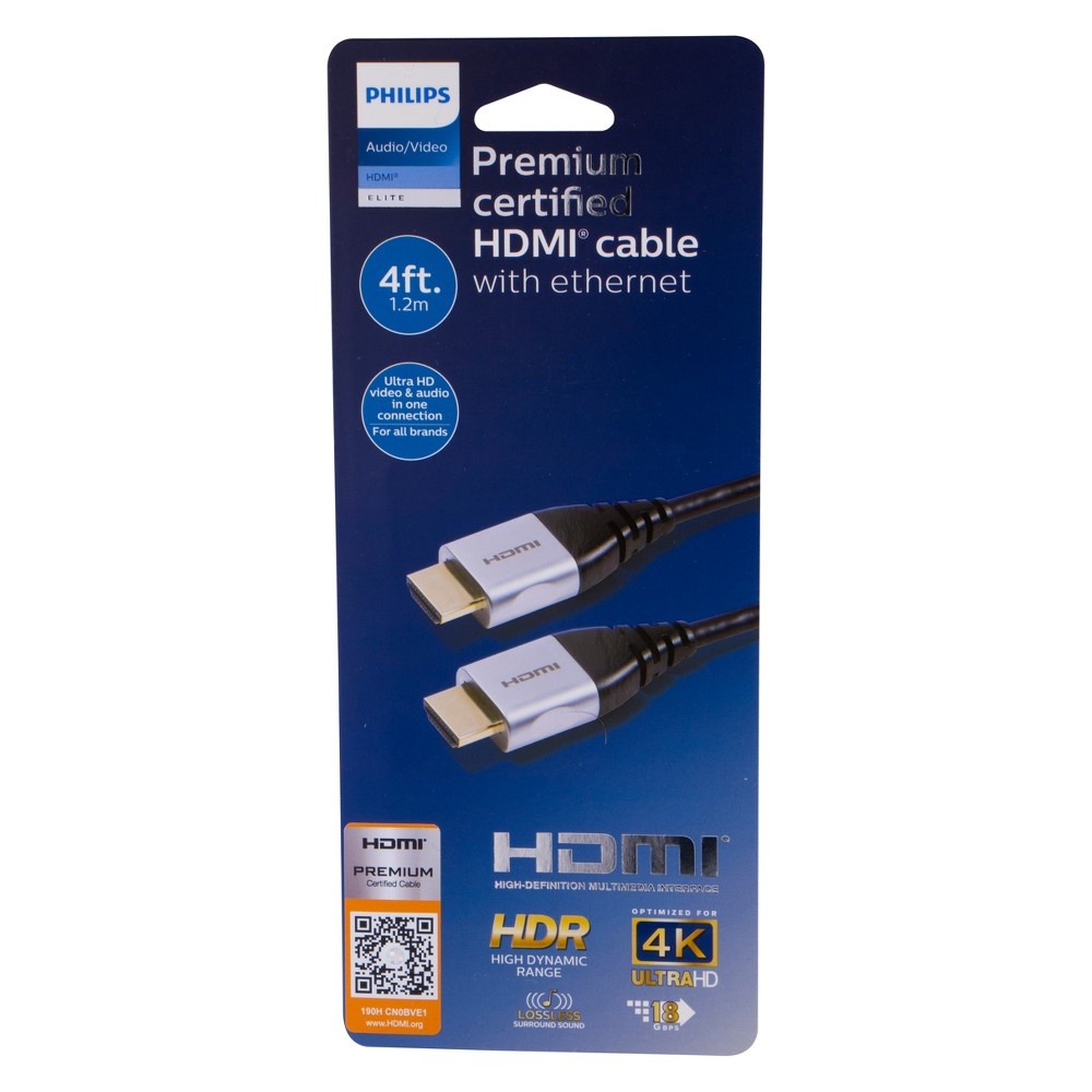 slide 2 of 5, Phillips Premium HDMI Cable High Speed with Ethernet - Black, 4 ft