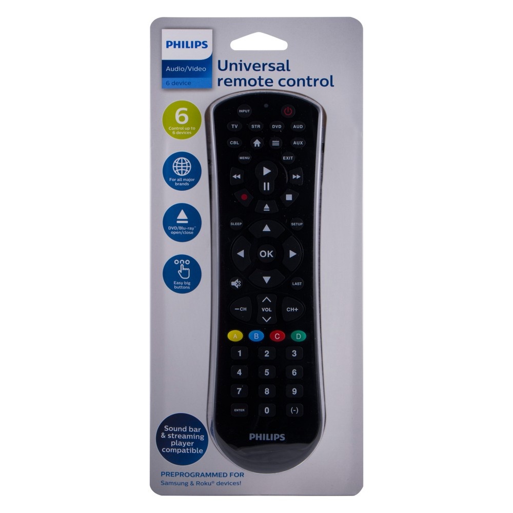 slide 4 of 6, Phillips 6-Device Universal Remote Control - Black, 1 ct