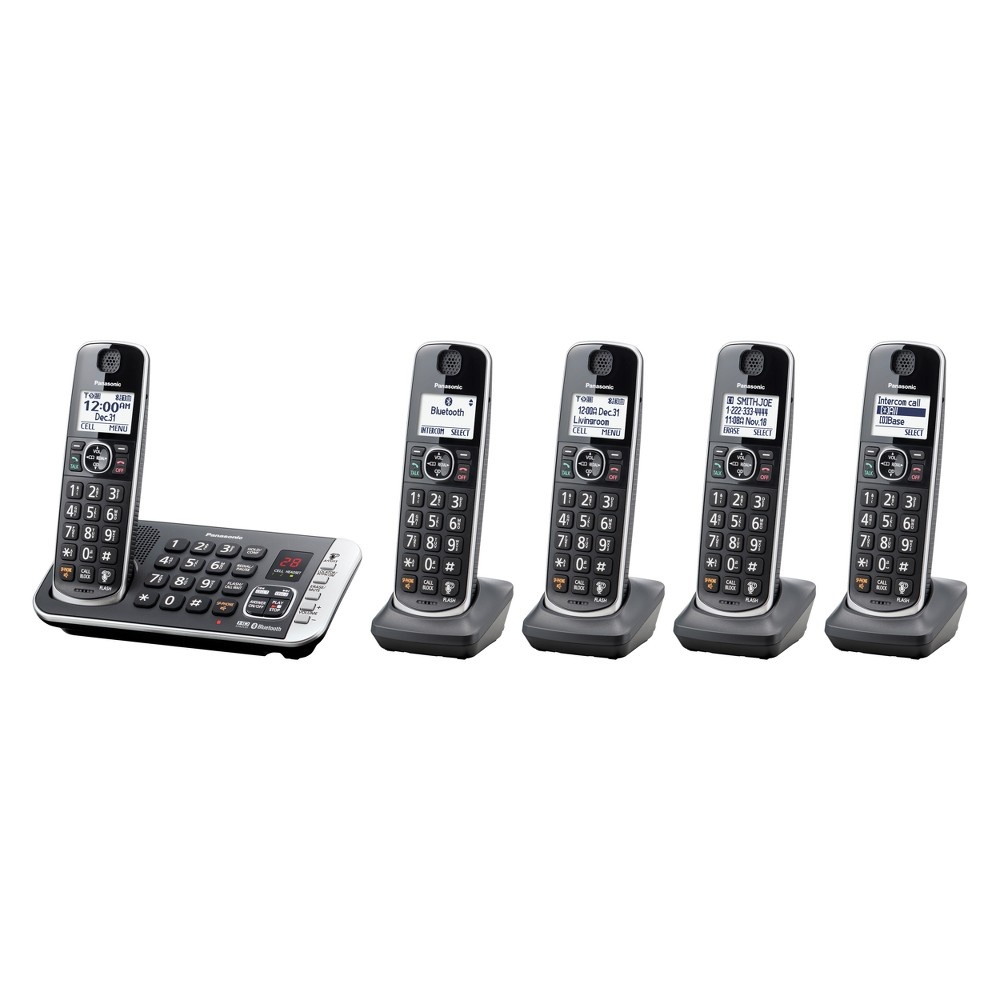 slide 2 of 3, Panasonic Cordless Phone with Link to Cell and Digital Answering Machine, 5 Handsets - Black (KX-TGE675B), 1 ct