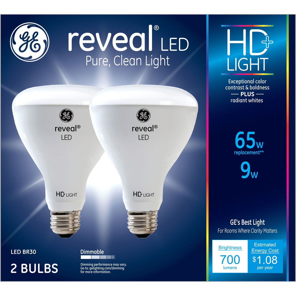 slide 1 of 9, GE Reveal HD+ 65W Replacement LED Light Bulb Indoor Floodlight R30 ), 2 ct