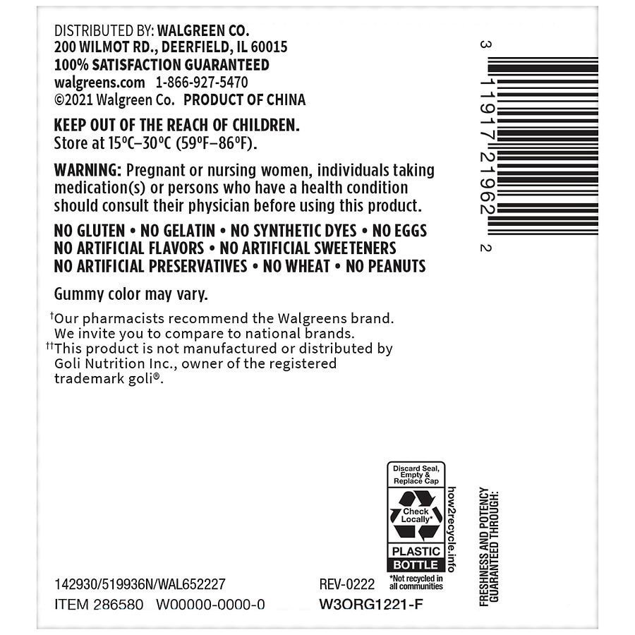 slide 5 of 5, Walgreens Apple Cider Vinegar Gummies Natural Apple Flavor, 60 ct