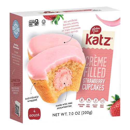 slide 1 of 4, Katz Creme Filled Cupcakes - Strawberry, 7 oz
