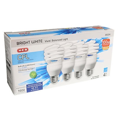 slide 1 of 1, H-E-B 23W T2e Micro Bright White Light Bulbs, 4 ct