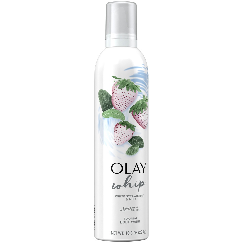 slide 2 of 3, Olay White Strawberry & Mint Scent Foaming Whip Body Wash , 10.3 oz