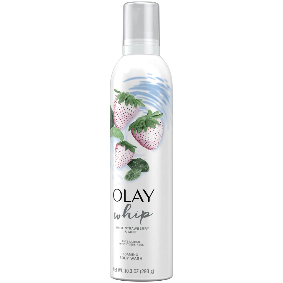 slide 3 of 3, Olay White Strawberry & Mint Scent Foaming Whip Body Wash , 10.3 oz