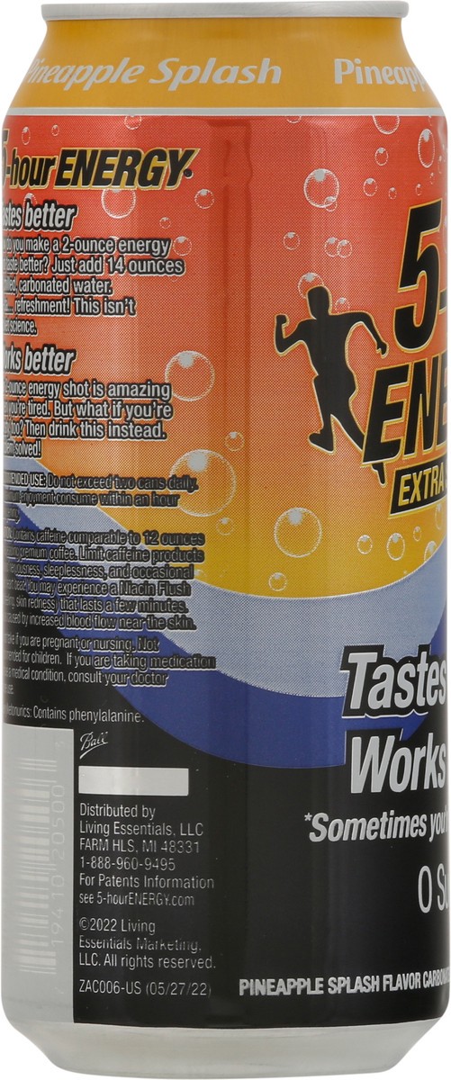 slide 6 of 9, 5-Hour Energy Extra Strength Pineapple Splash Flavor Carbonated Beverage 16 fl oz, 16 fl oz