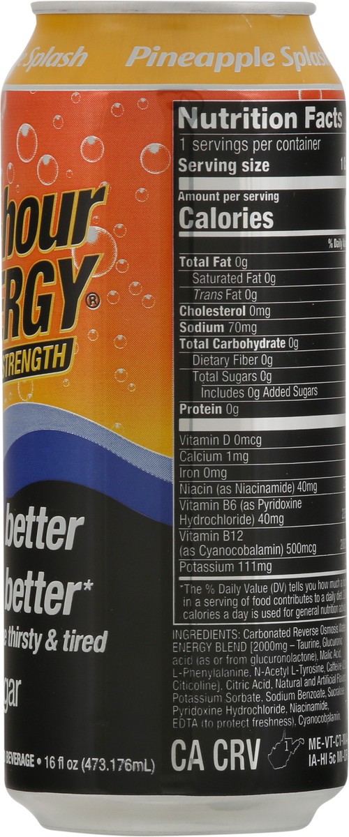slide 7 of 9, 5-Hour Energy Extra Strength Pineapple Splash Flavor Carbonated Beverage 16 fl oz, 16 fl oz