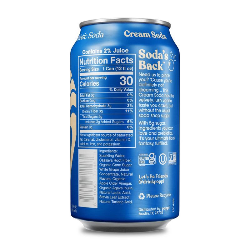 slide 3 of 5, Poppi Cream Prebiotic Beverage Soda- 12 fl oz, 12 fl oz