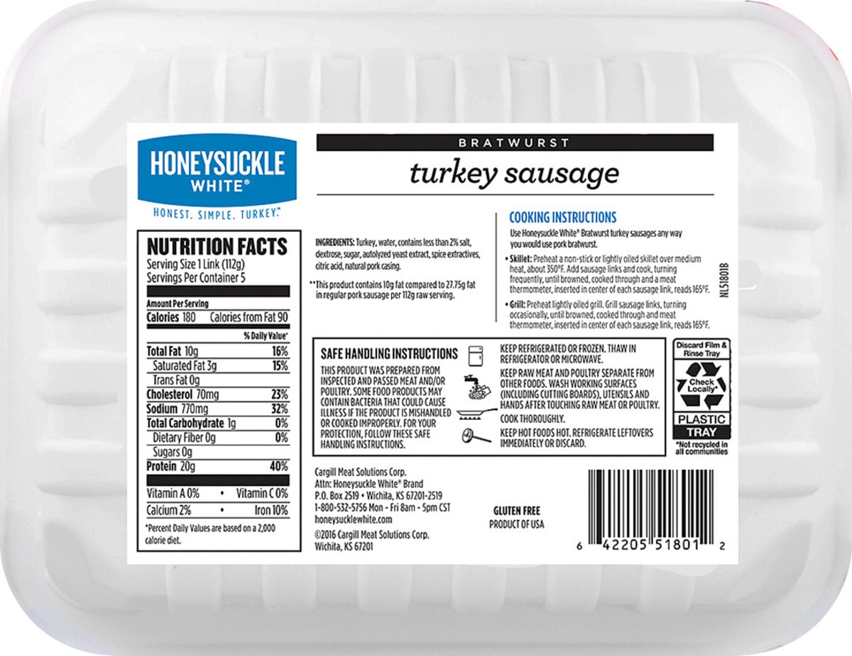 slide 4 of 6, Honeysuckle White Bratwurst Turkey Sausage 20 oz, 20 oz