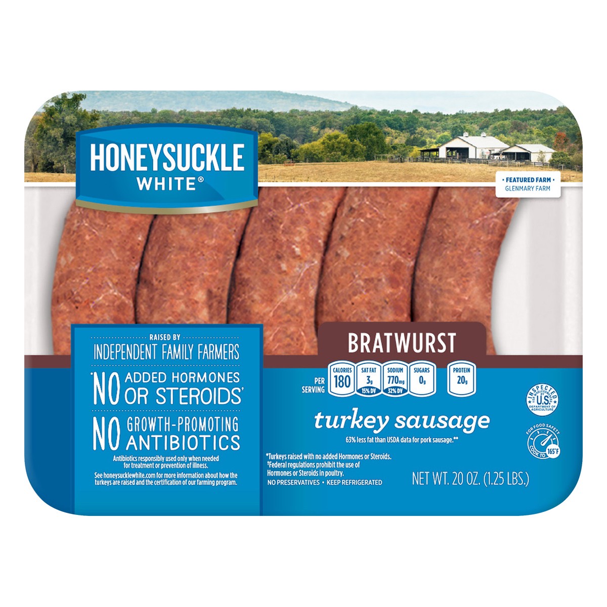 slide 5 of 6, Honeysuckle White Bratwurst Turkey Sausage 20 oz, 20 oz