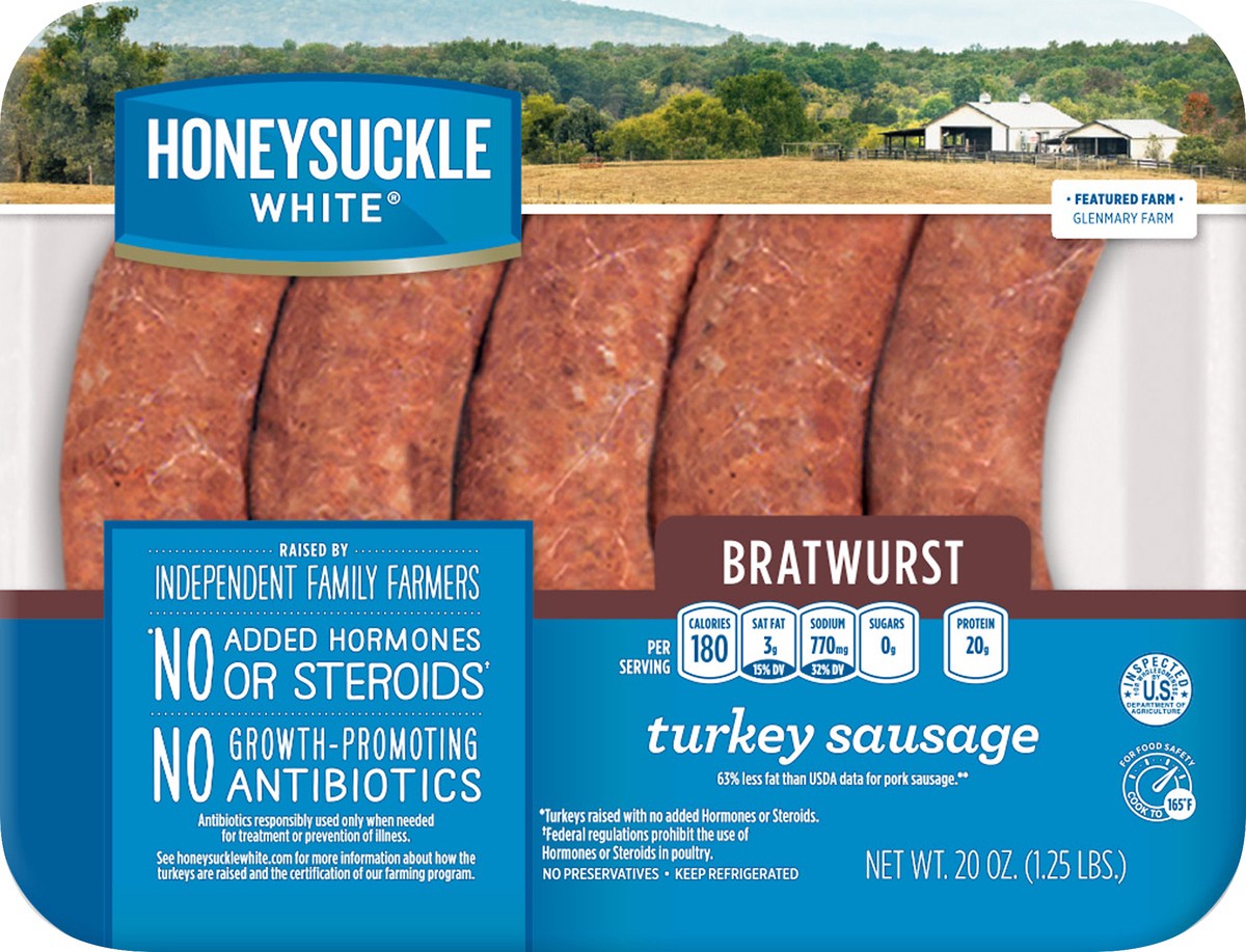 slide 6 of 6, Honeysuckle White Bratwurst Turkey Sausage 20 oz, 20 oz