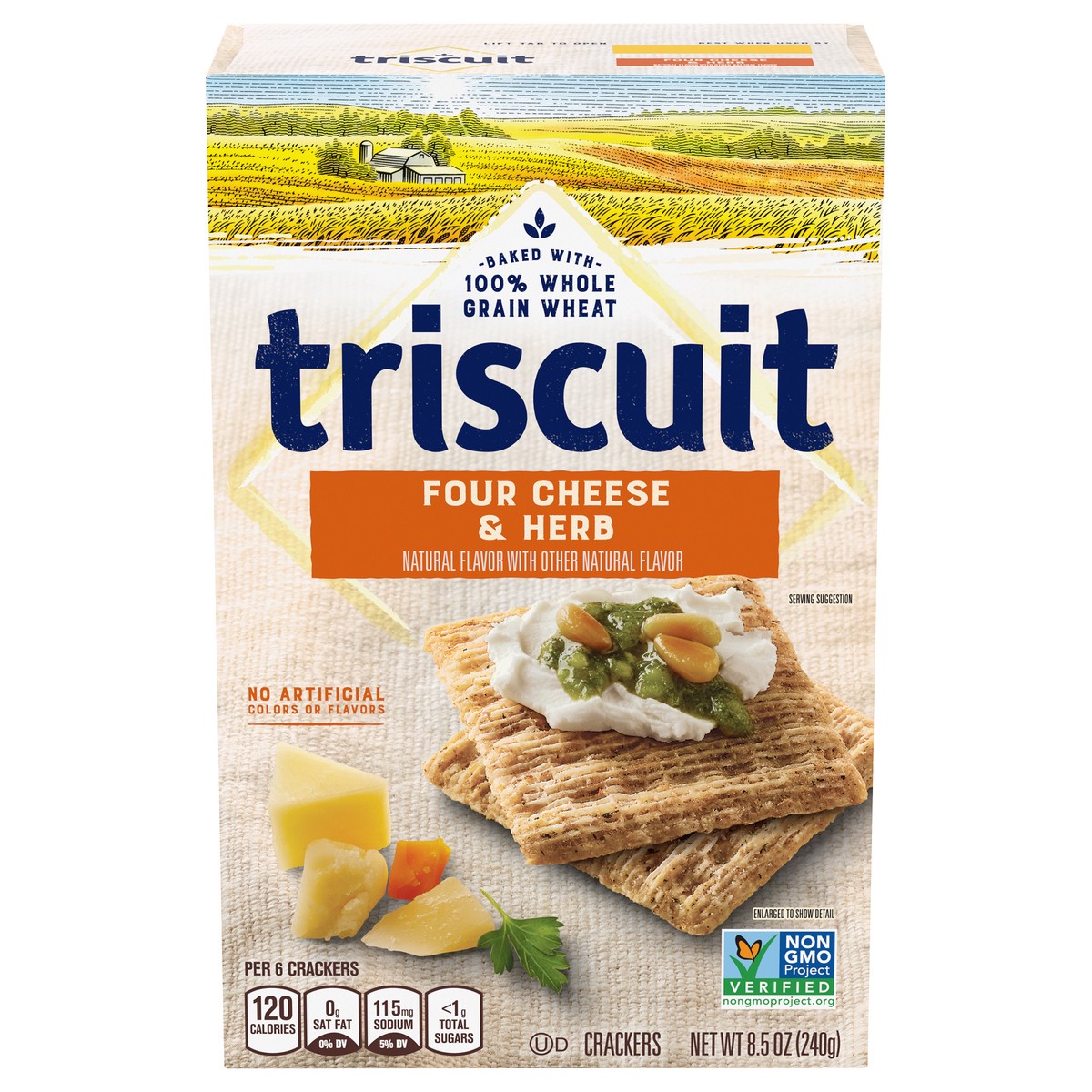 slide 3 of 14, Triscuit Four Cheese and Herb Whole Grain Wheat Crackers, 8.5 oz, 8.5 oz