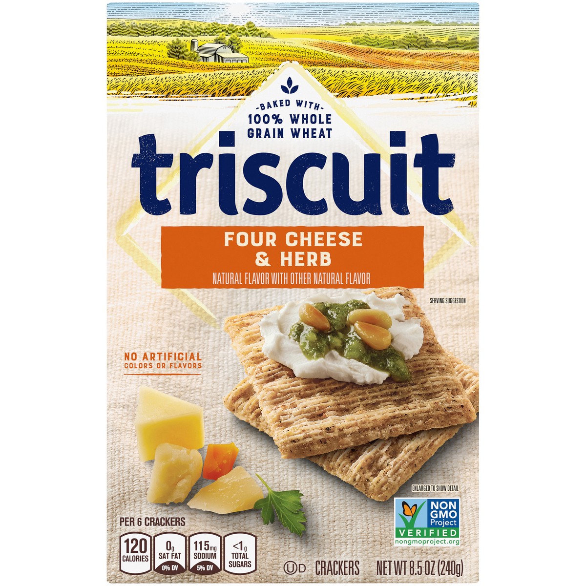 slide 12 of 14, Triscuit Four Cheese and Herb Whole Grain Wheat Crackers, 8.5 oz, 8.5 oz