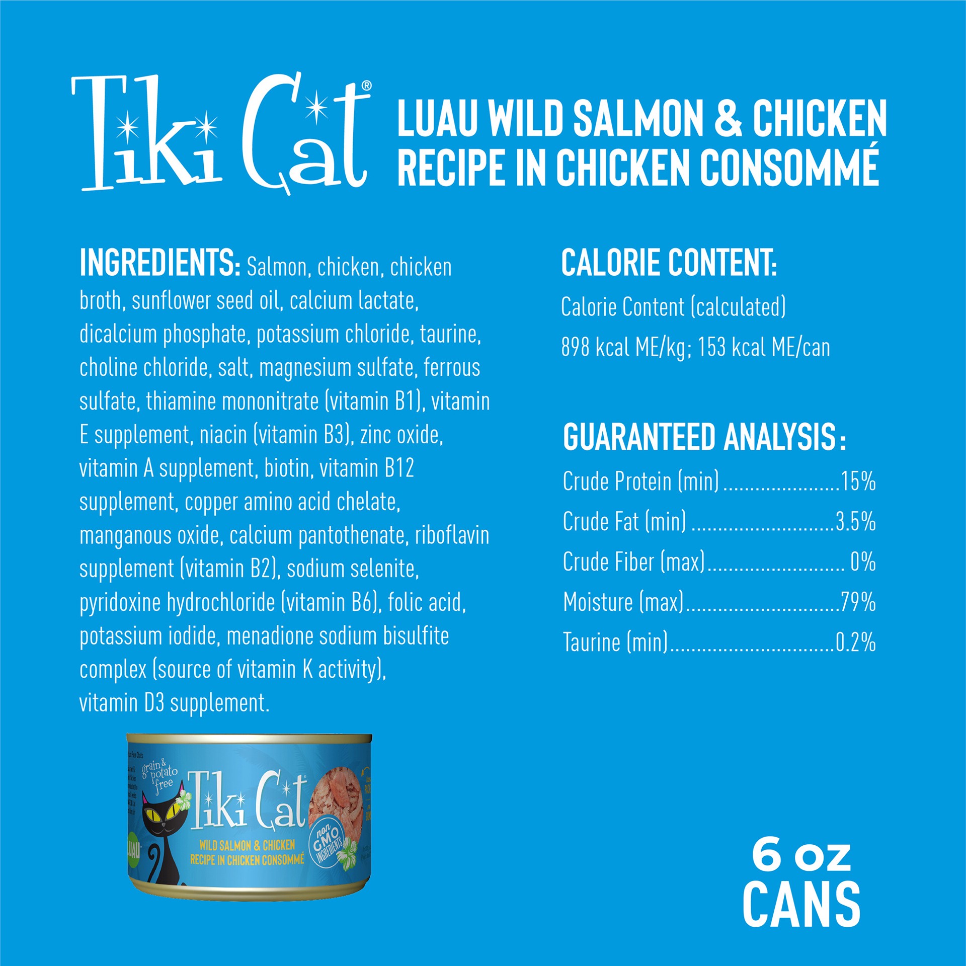 slide 5 of 7, Tiki Cat Luau Wet Cat Food, Wild Salmon & Chicken, 6 oz. Can, 6 oz