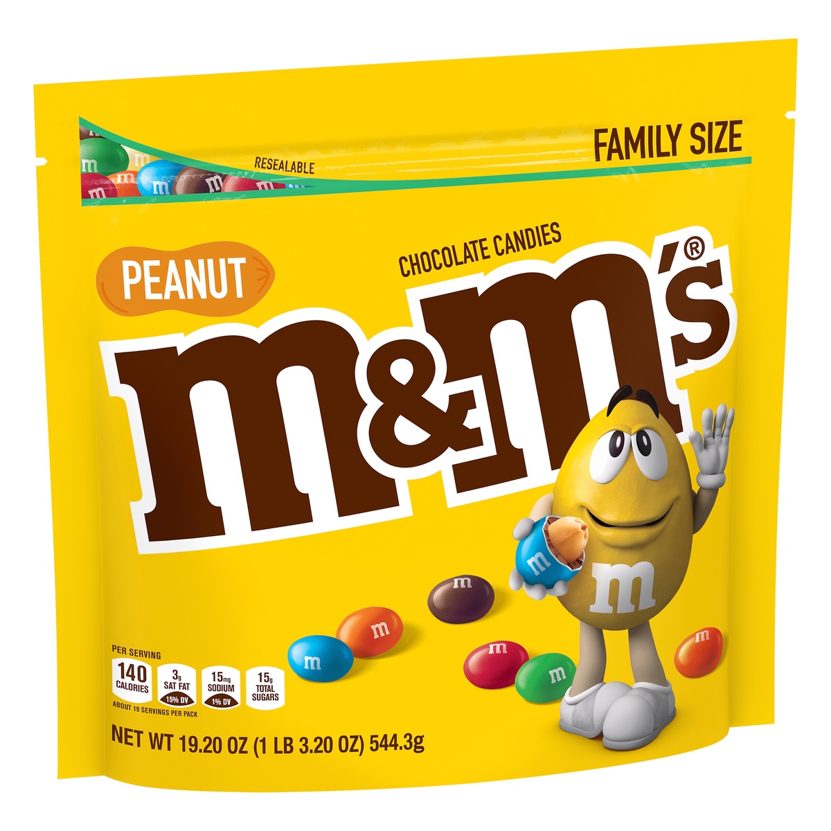 slide 2 of 9, M&M'S Peanut Milk Chocolate Candy, Family Size, 19.2 oz