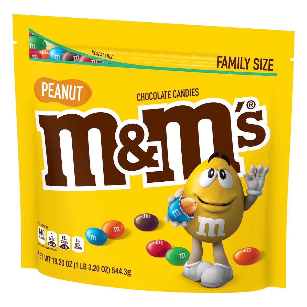 slide 3 of 9, M&M'S Peanut Milk Chocolate Candy, Family Size, 19.2 oz