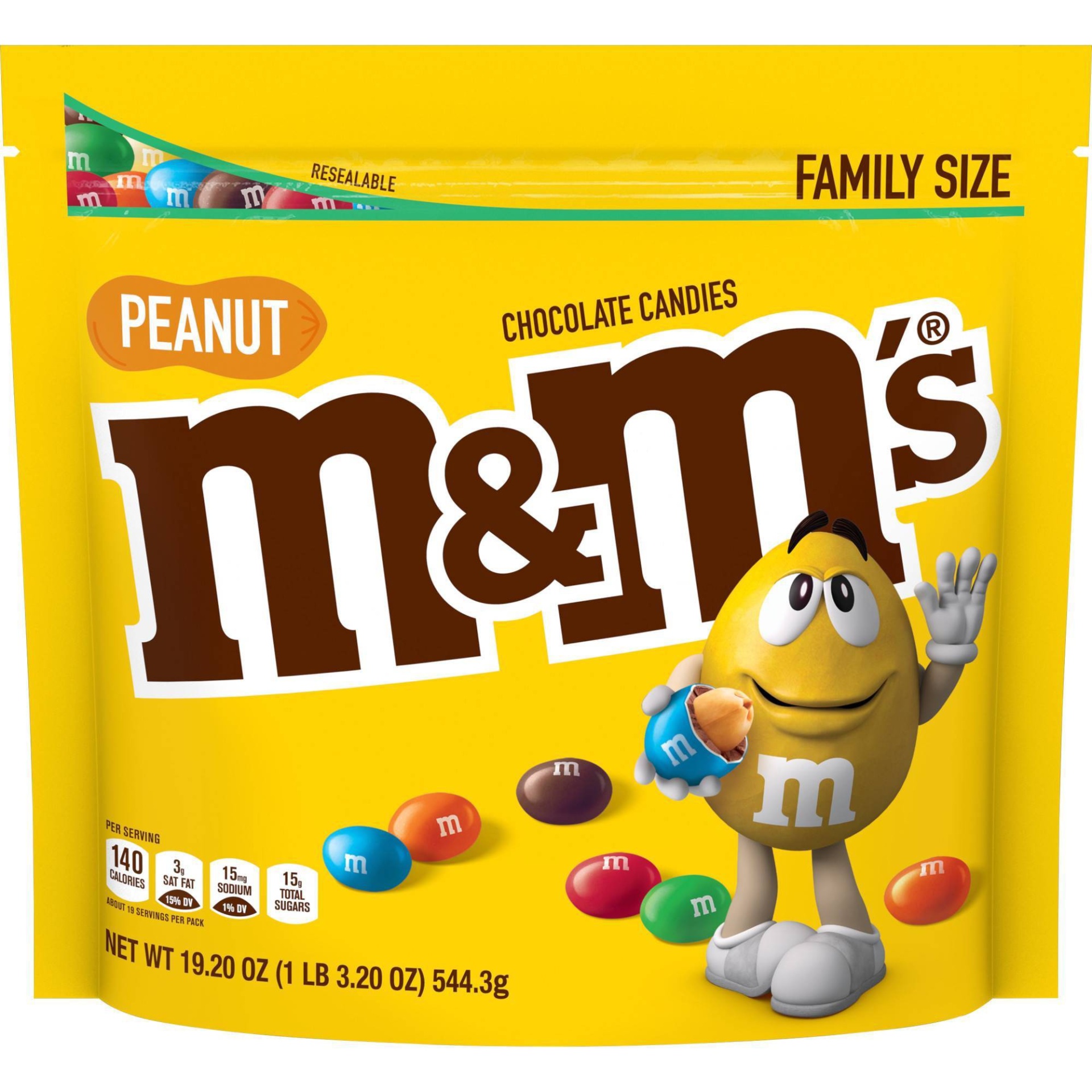 slide 1 of 9, M&M'S Peanut Milk Chocolate Candy, Family Size, 19.2 oz
