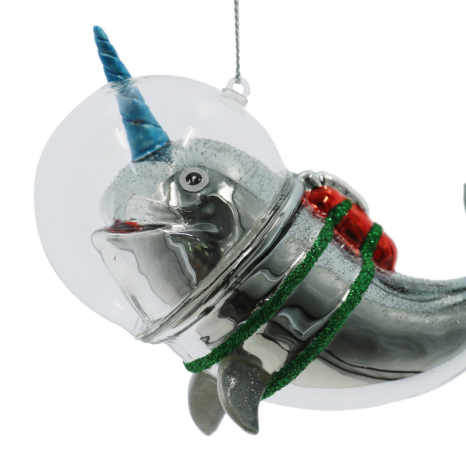 slide 3 of 4, 5.25" Narwhal In Space Glass Ornament By Ashland, 5.25 in x 2.25 in x 3.5 in