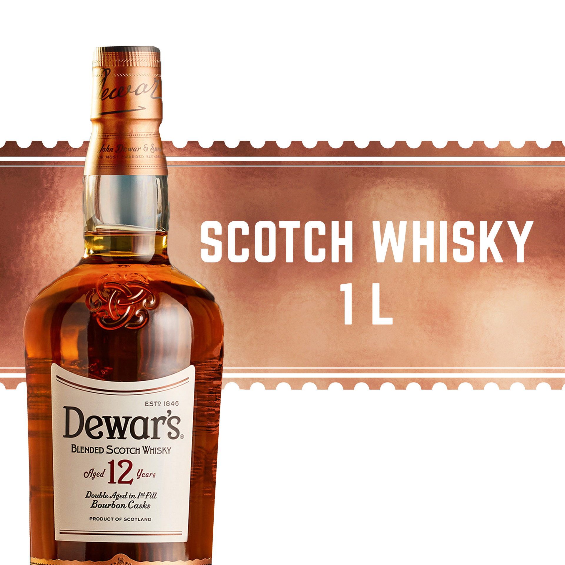 slide 1 of 5, Dewar's DewarS 12 Year Old Blended Scotch Whisky 40% 100Cl/1L, 1 liter