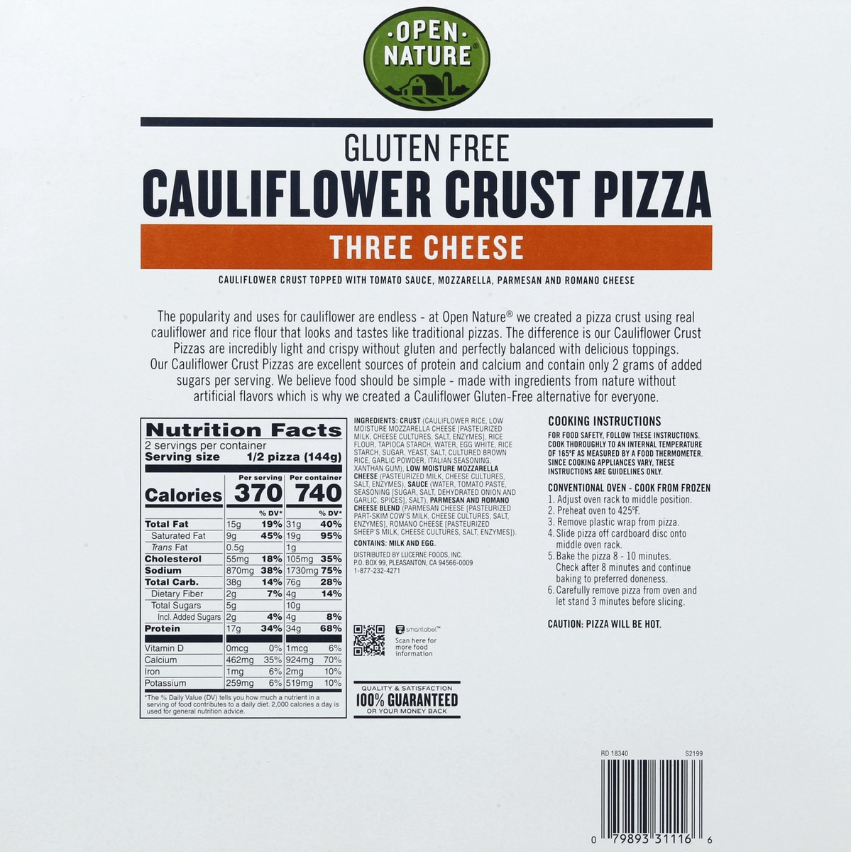 slide 6 of 7, Open Nature Cauliflower Crust Pizza, Gluten Free, Three Cheese, 10.2 oz