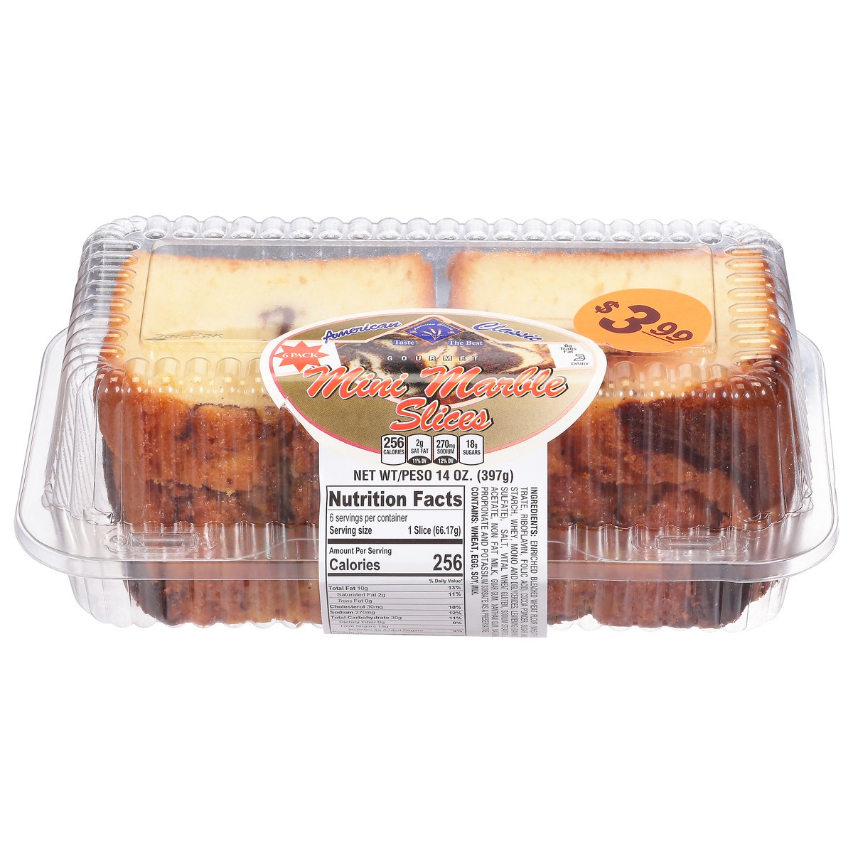 slide 1 of 9, American Classic Gourmet Mini Marble Slices Cake 6 Pack 6 ea, 6 ct