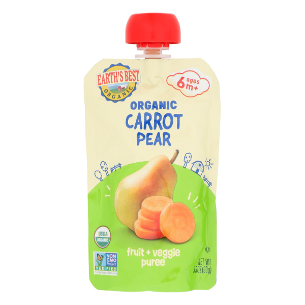 slide 1 of 1, Earth's Best Organic Organic Carrot Pear Fruit + Veggie Puree 3.5 oz, 3.5 oz