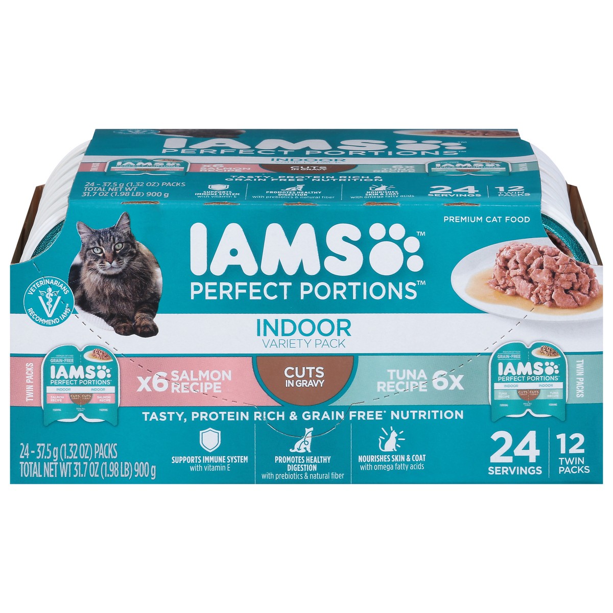 slide 1 of 3, IAMS Perfect Portions Grain Free Indoor Cuts In Gravy Salmon & Tuna Recipes Premium Adult Wet Cat Food - 2.6oz/12ct Variety Pack, 2.6 oz, 12 ct