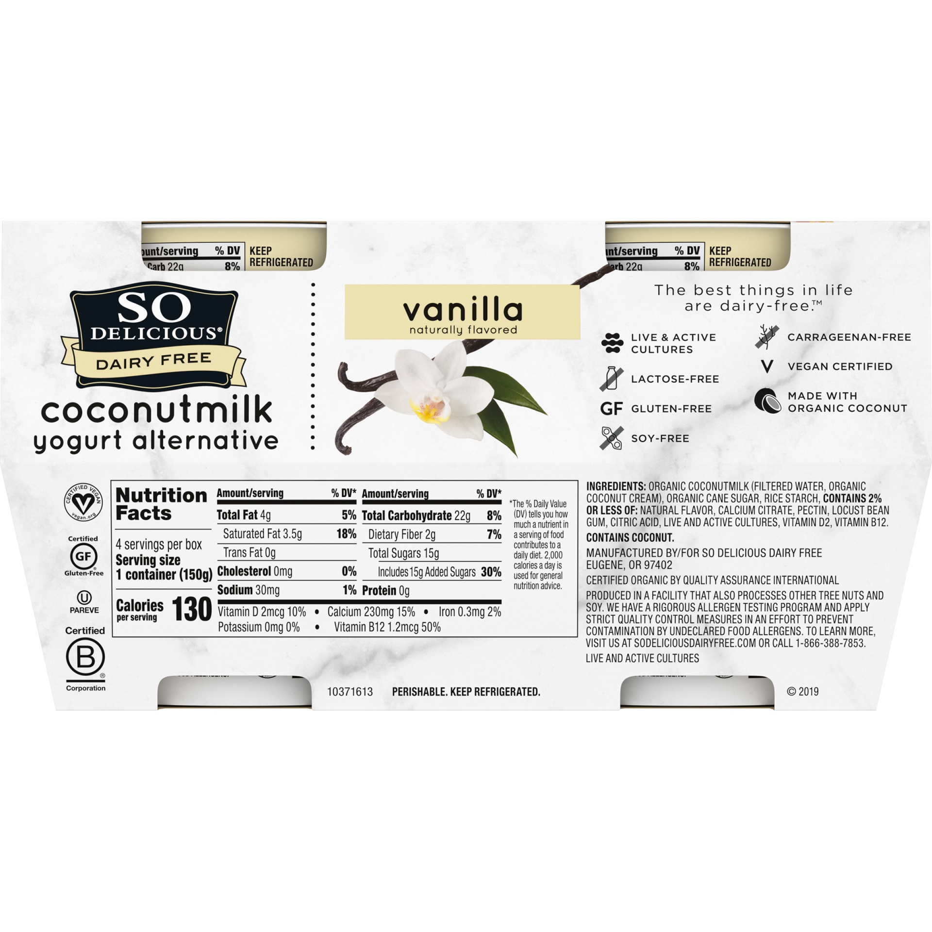 slide 7 of 9, So Delicious Dairy Free Vanilla Coconut Milk Yogurt - 4ct/5.3oz Cups, 4 ct; 5.3 oz