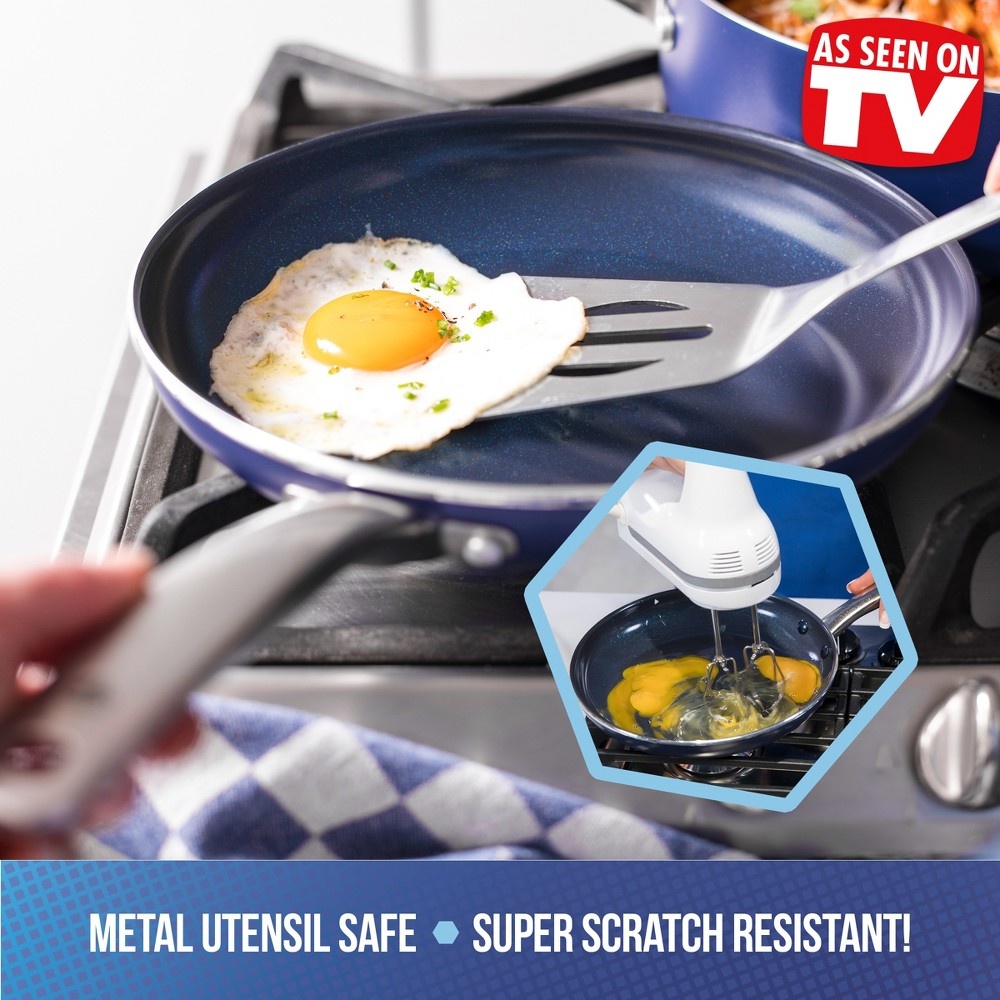 slide 4 of 8, Blue Diamond Ceramic Aluminum Frypan, Blue, 12 in