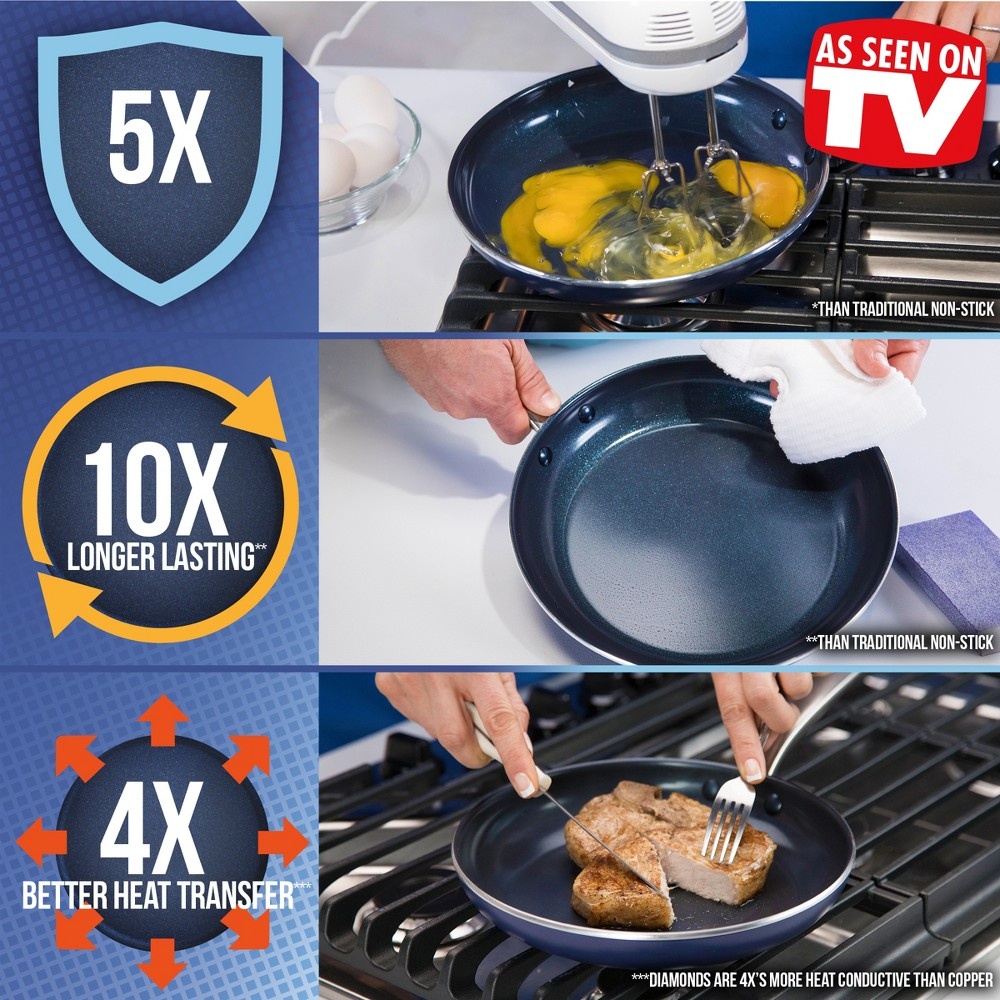 slide 3 of 8, Blue Diamond Ceramic Aluminum Frypan, Blue, 12 in