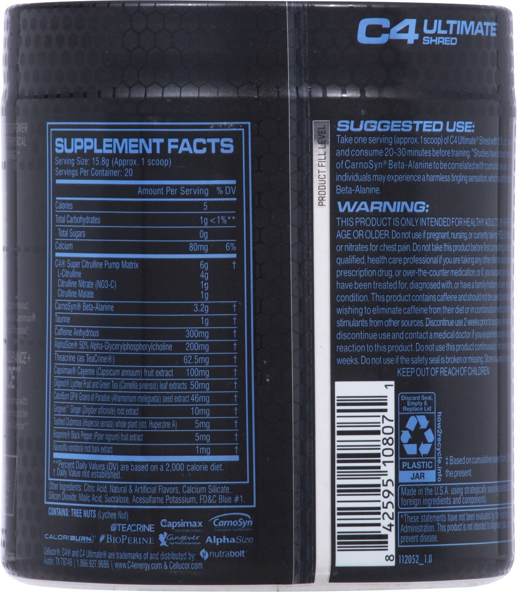 slide 6 of 10, C4 Sport Ultimate Shred Icy Blue Razz Pre-Workout 11.1 oz, 11.10 ct