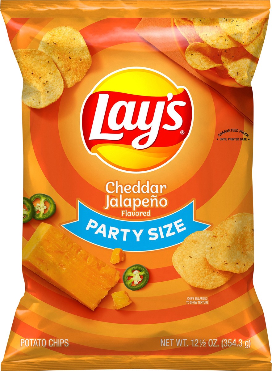 slide 3 of 6, Lay's Potato Chips Cheddar Jalapeno Flavored Party Size 12 1/2 Oz, 12.5 oz