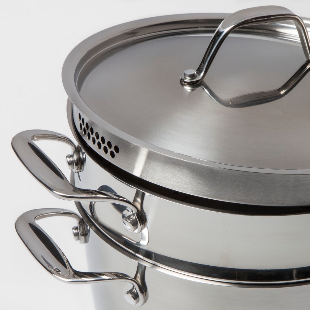 slide 5 of 5, Made by Design Stainless Steel Covered Stock Pot with Steamer Insert, 6 qt