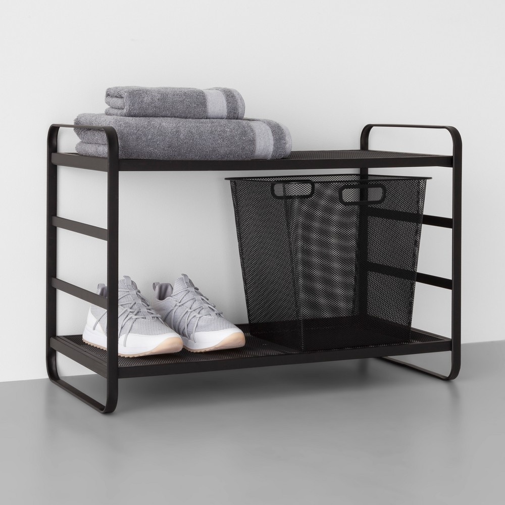 slide 2 of 5, Two Tier Wire Mesh Shoe Rack Black - Made By Design, 1 ct