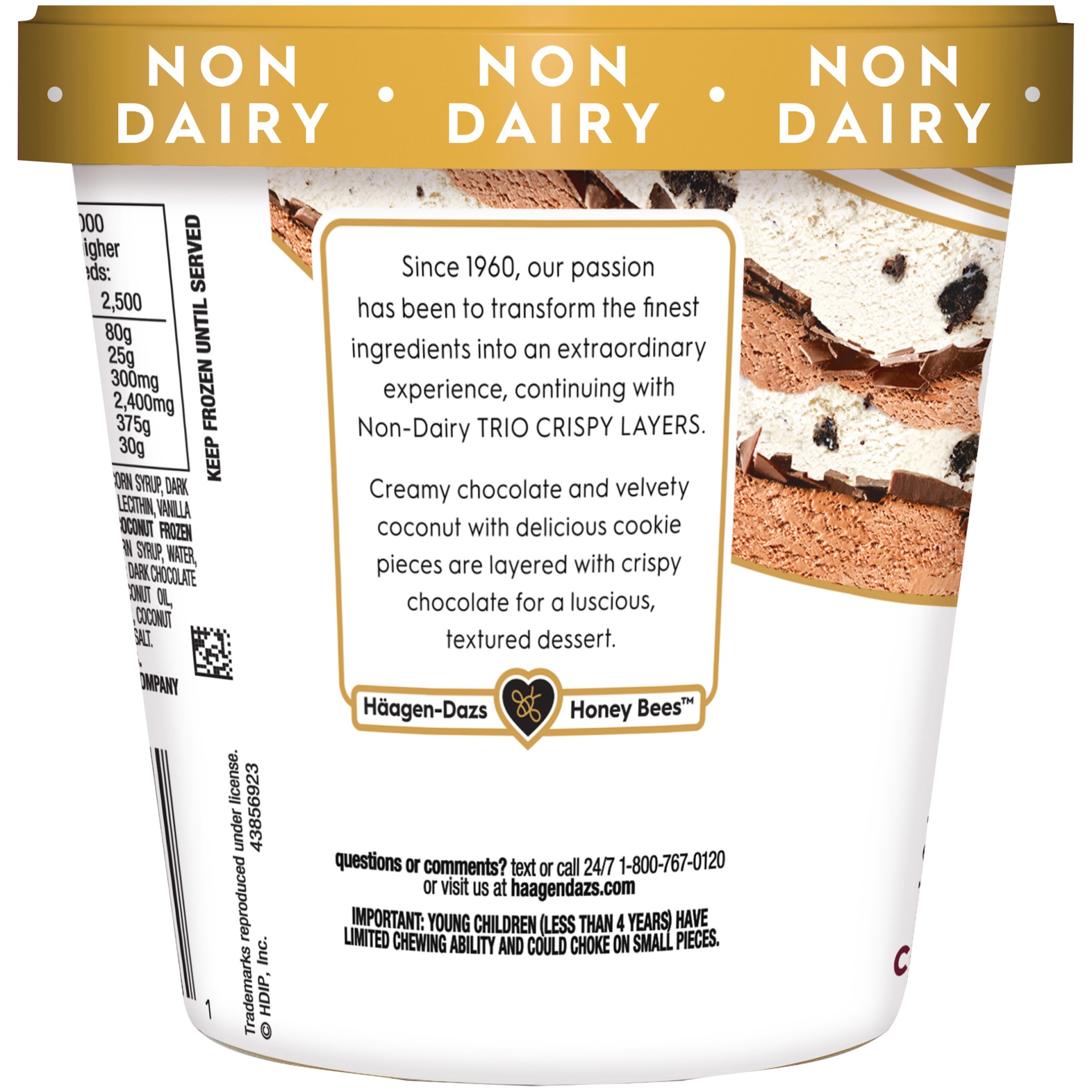 slide 5 of 7, Häagen-Dazs Non-Dairy Crispy Trio Layers Dark Chocolate Coconut Cookies & Creme Frozen Dessert, 14 fl oz