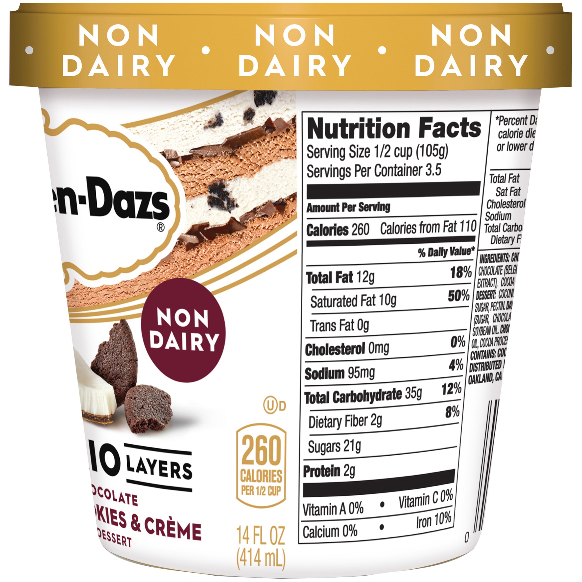 slide 6 of 7, Häagen-Dazs Non-Dairy Crispy Trio Layers Dark Chocolate Coconut Cookies & Creme Frozen Dessert, 14 fl oz