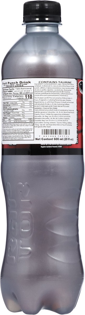 slide 2 of 14, Raptor Fruit Punch Energy Drink 600 ml, 20 fl oz