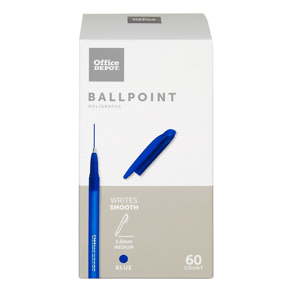 slide 1 of 1, Office Depot Brand Tinted Ballpoint Stick Pens, Medium Point, 1.0 Mm, Blue Barrel, Blue Ink, Pack Of 60 Pens, 60 ct