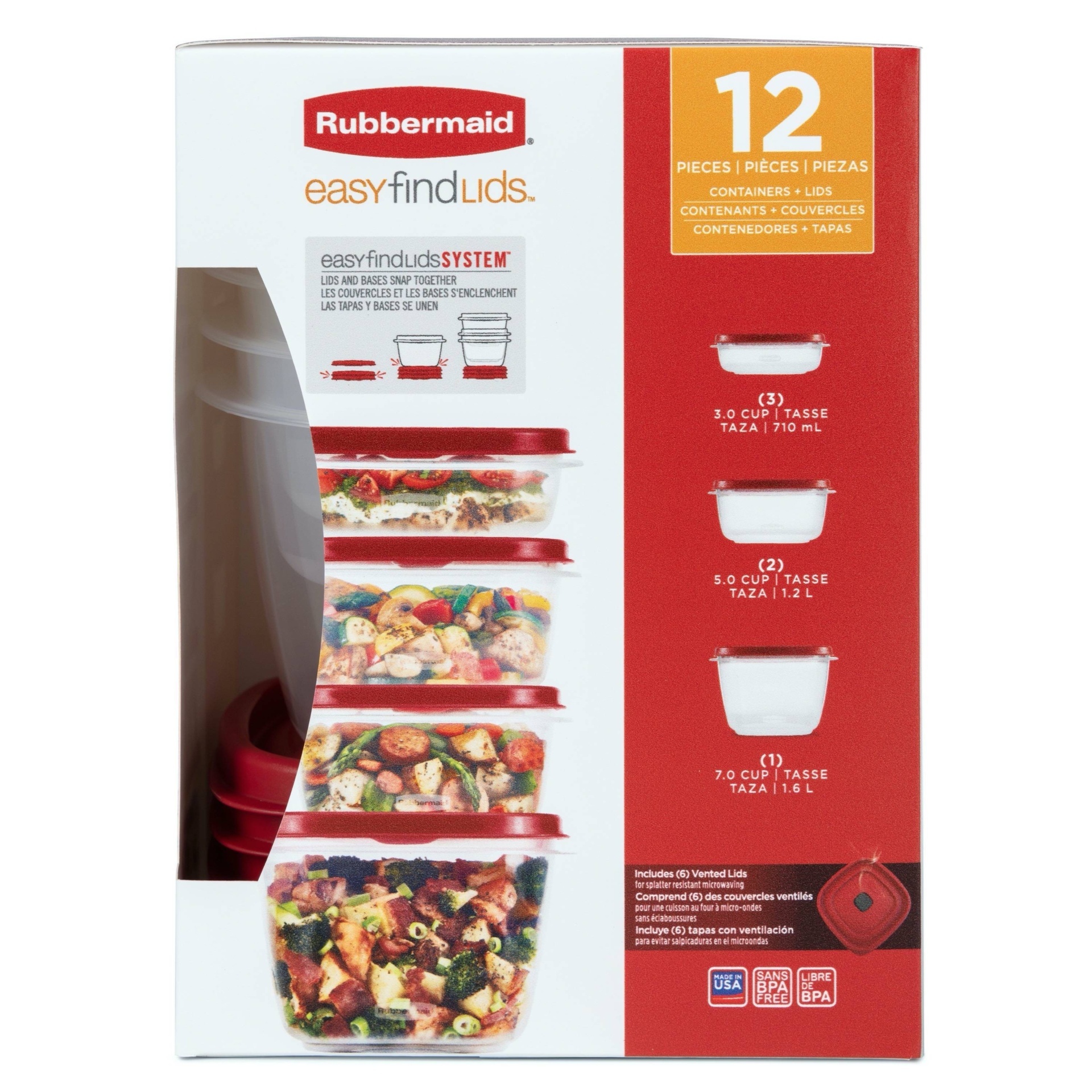 slide 1 of 3, Rubbermaid 14 cup Easy Find Lids Food Storage Container Red, 12 ct