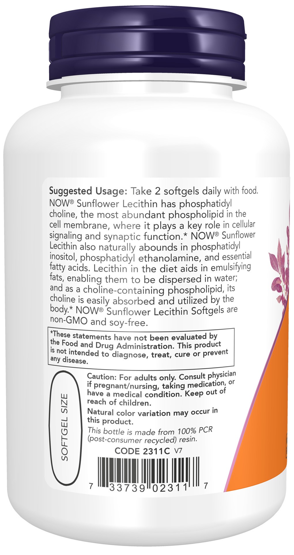 slide 2 of 4, NOW Sunflower Lecithin 1200 mg Soy-Free, Non-GMO - 100 Softgels, 100 ct; 1200 mg