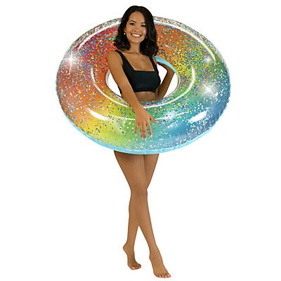 slide 1 of 1, PoolCandy Rainbow Glitter Swim Tube, 48 in