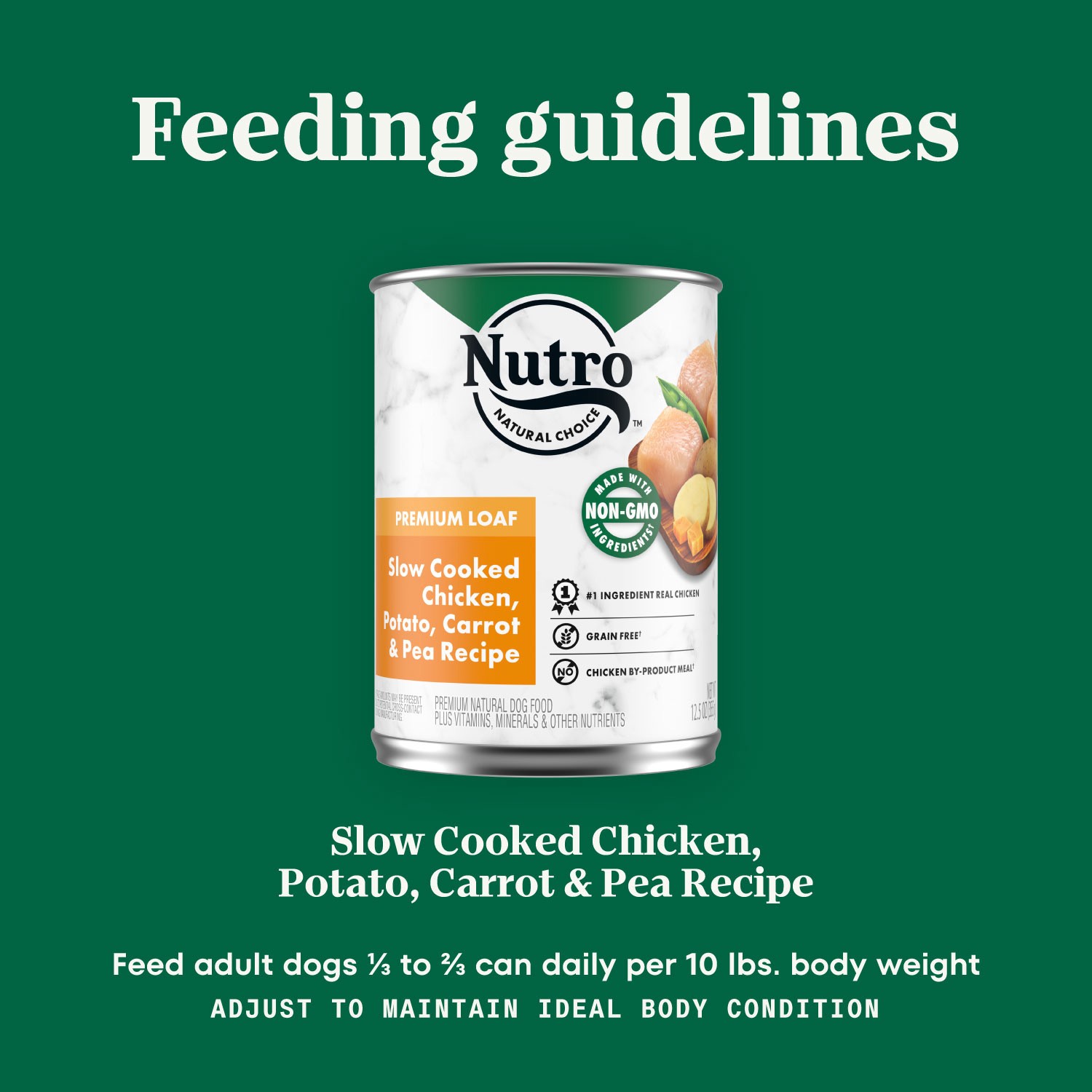 slide 3 of 3, Nutro Premium Loaf Adult Canned Wet Dog Food, Slow Cooked Chicken, Potato, Carrot & Pea Recipe, 12.5 oz